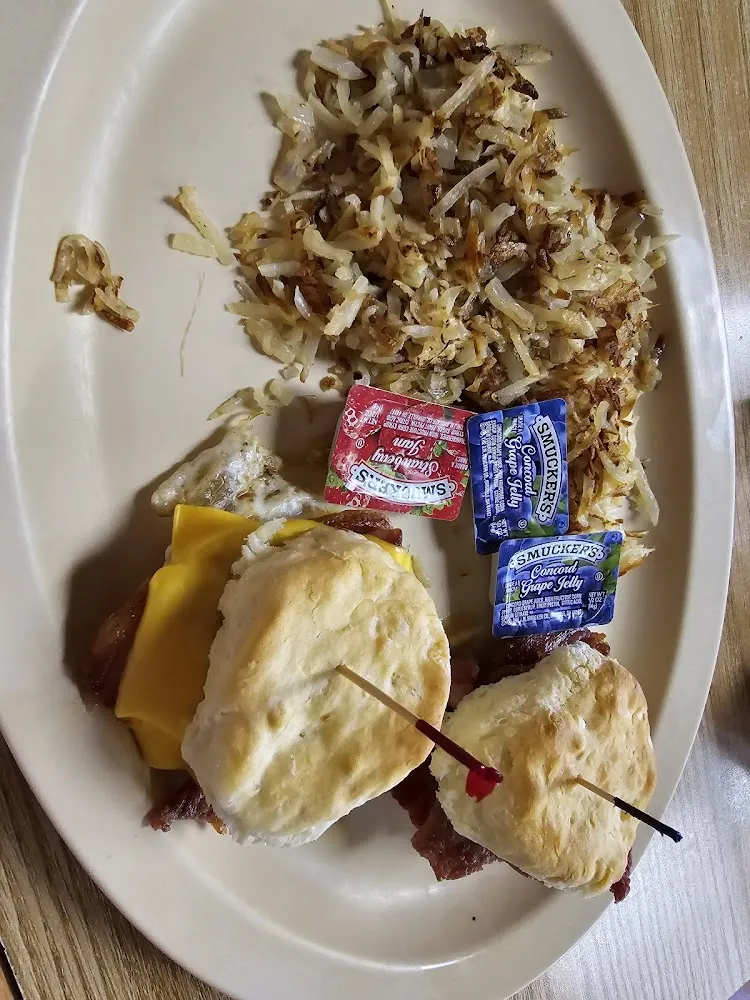 Country Ham Biscuit and Hash Browns